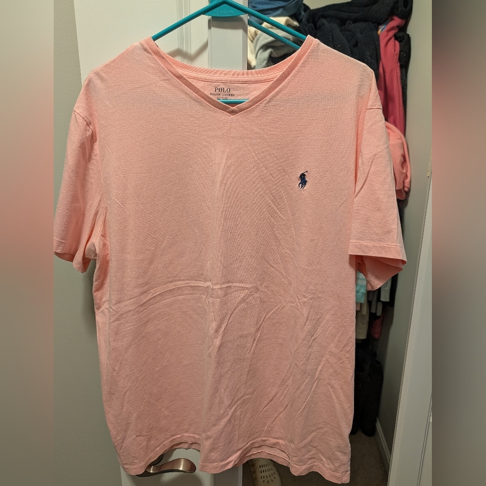 Polo by Ralph Lauren Men's Light Pink V-Neck Tee